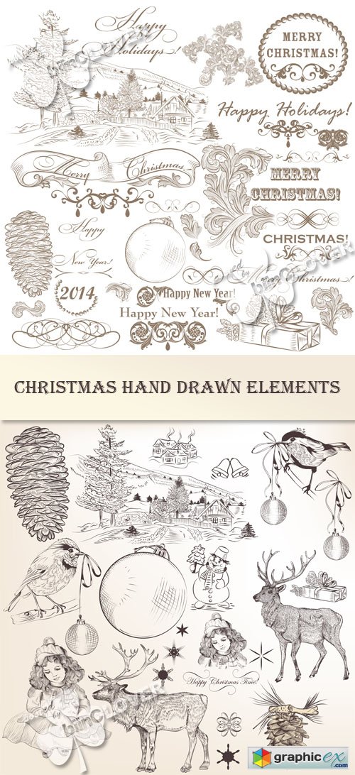 Vector Christmas hand drawn elements