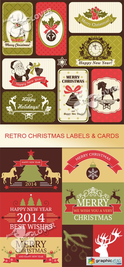 Vector Retro Christmas  labels and cards 0545
