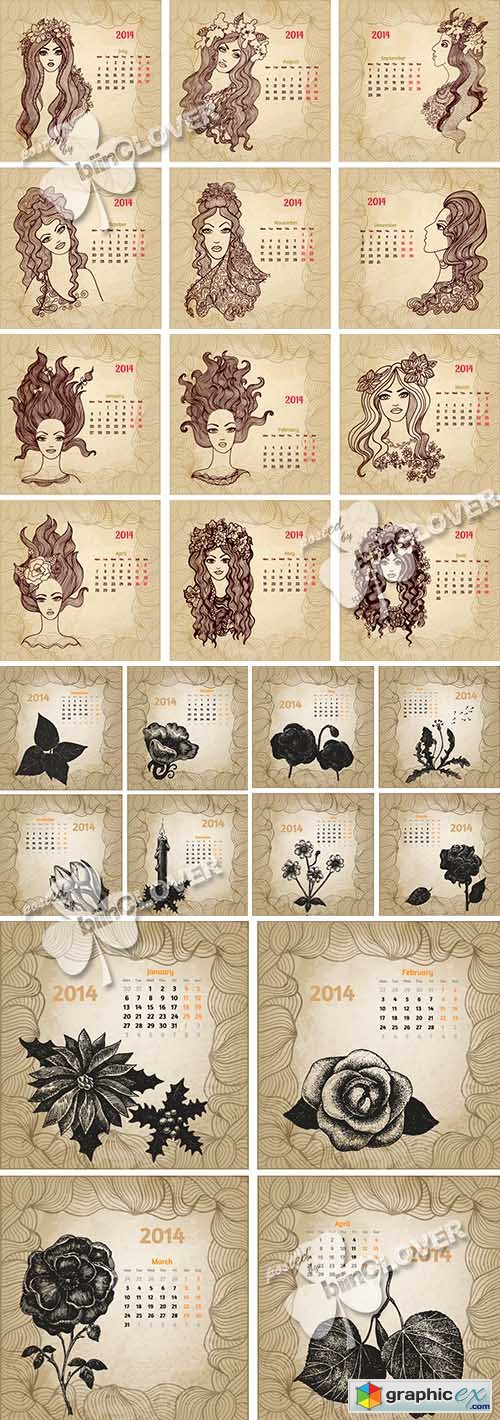 Vector Vintage 2014 calendar 0509