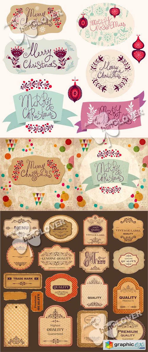 Vector Christmas vintage and retro labels 0507