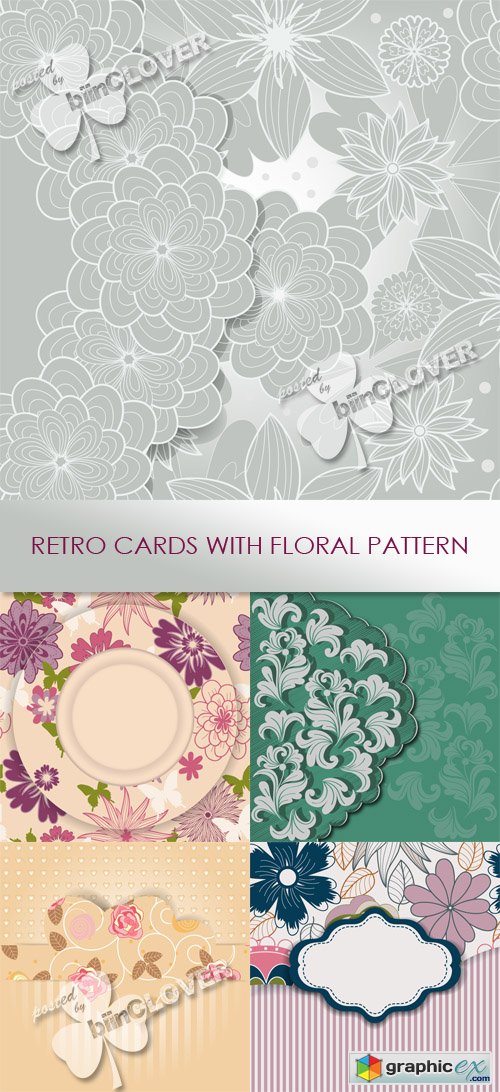 Vector Retro card with floral pattern 0547