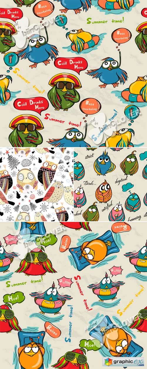Vector Backgrounds with funny birds 0491