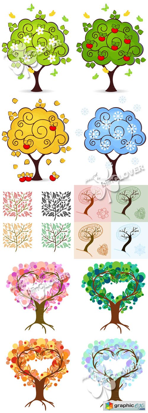 Vector Four seasons tree background 0488