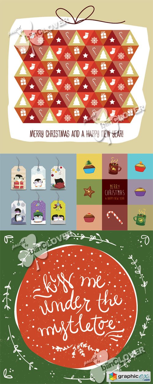 Vector Retro Christmas cards 0548