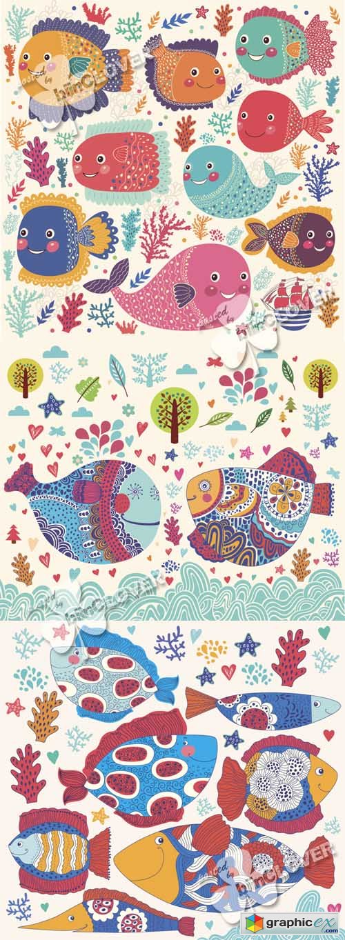 Vector Cartoon funny fish 0479