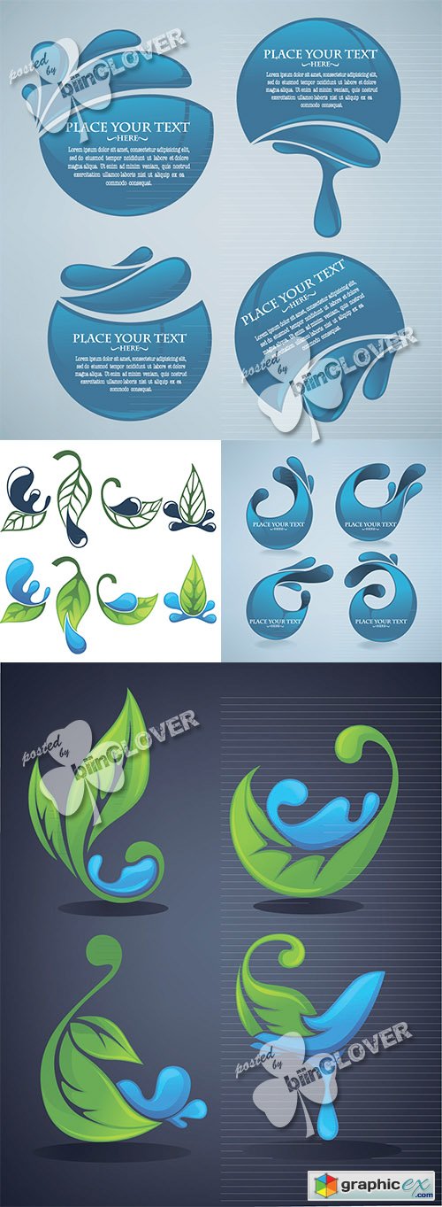 Vector Green leaves and blue water 0465