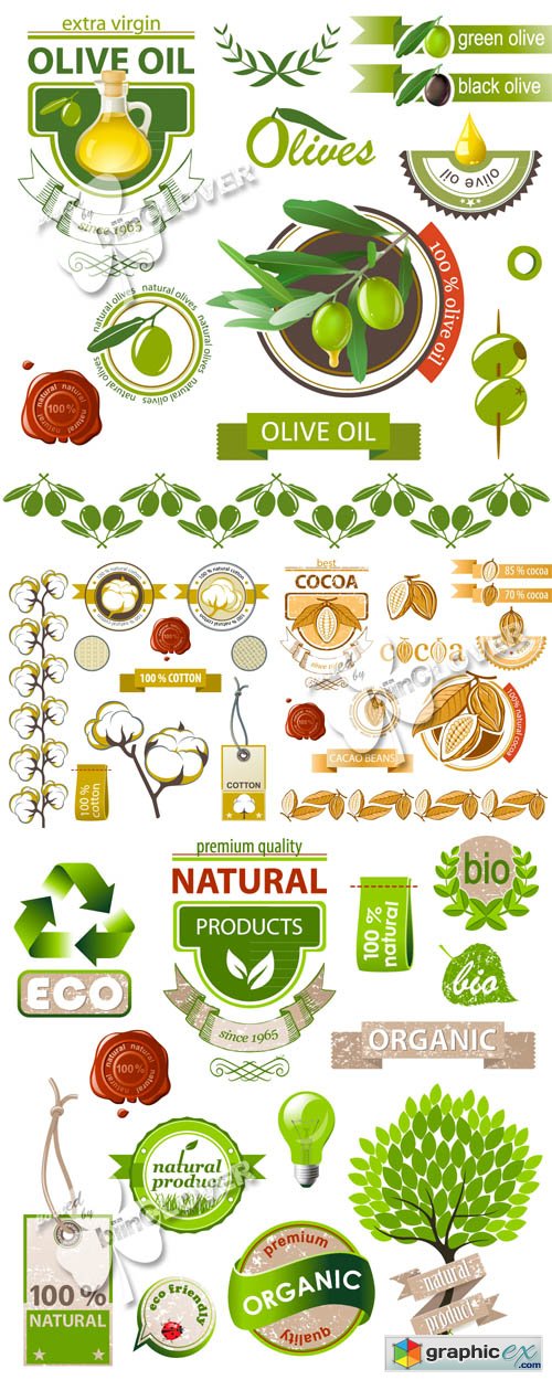 Vector Ecology,nature and food icons and emblems 0460