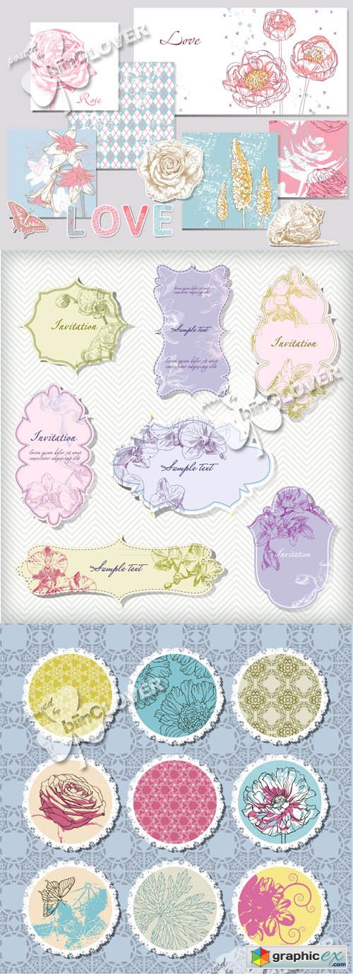 Vector Floral frames, labels and design elements 0456