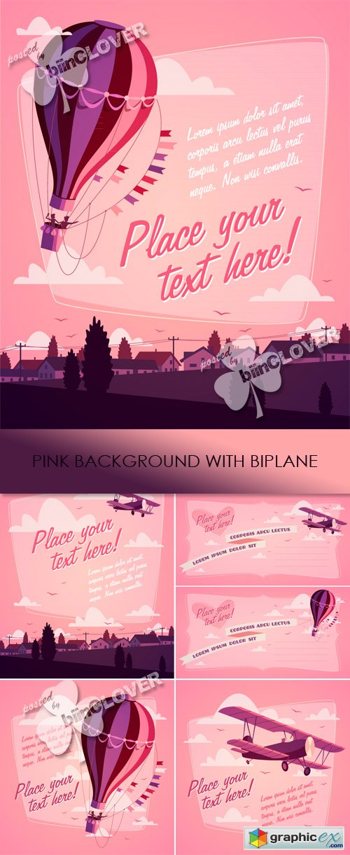 Vector Pink background with biplane 0447