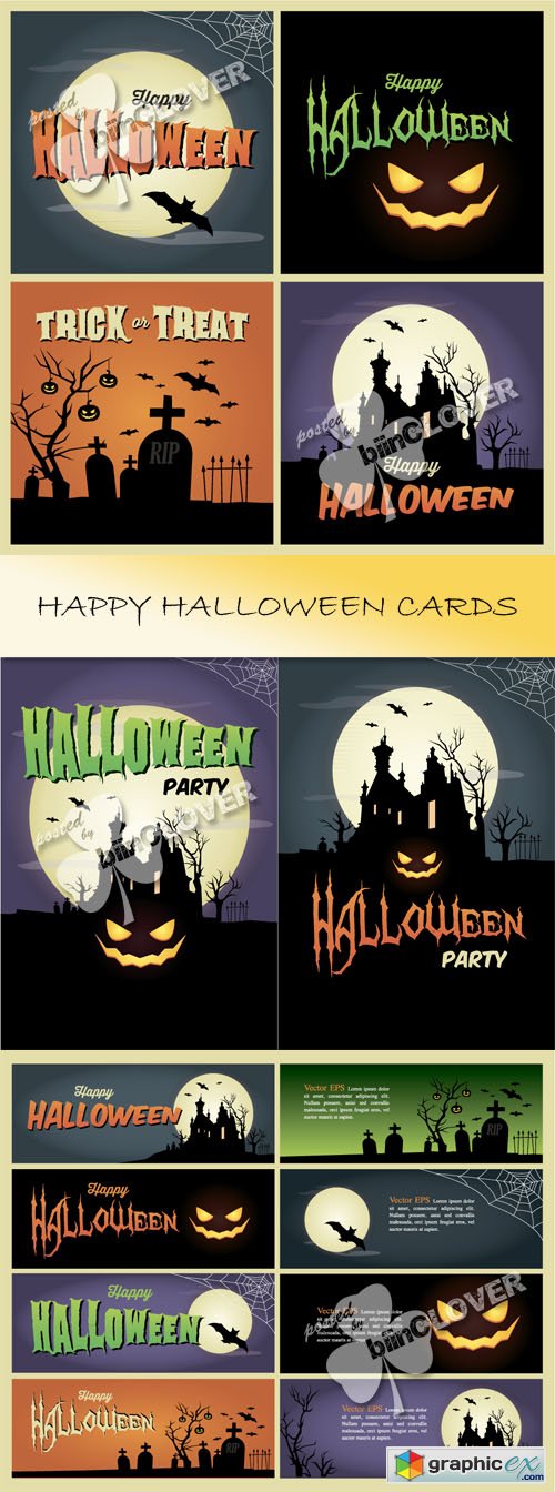 Vector Happy halloween cards 0446