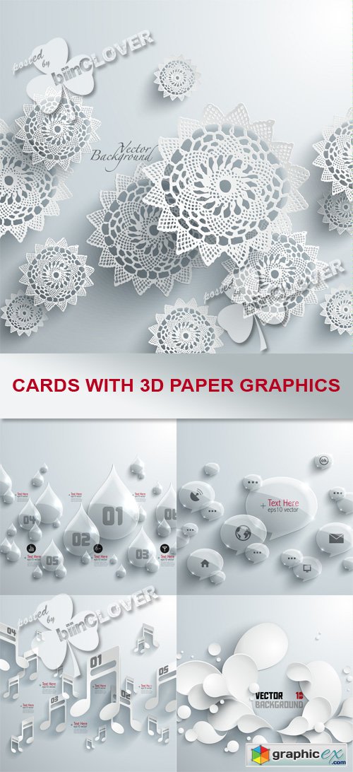 Vector Cards with 3D paper graphics 0437