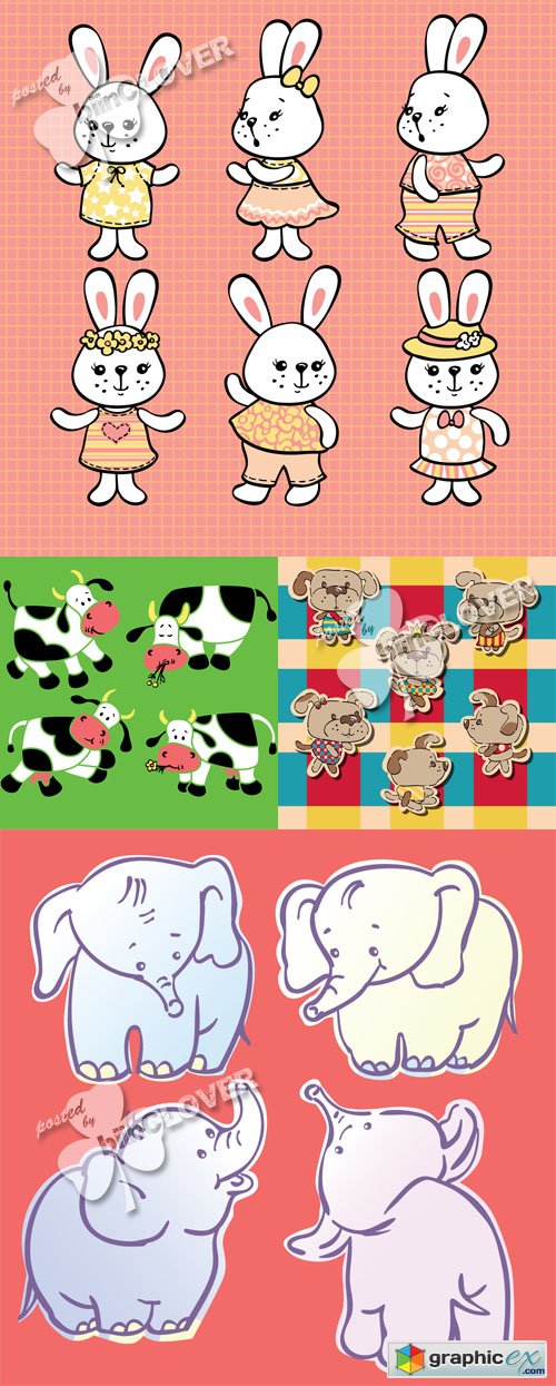Vector Set of funny cartoon animals 0430