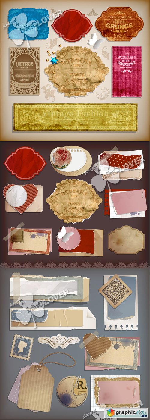 Vector Old paper stickers and elements 0418