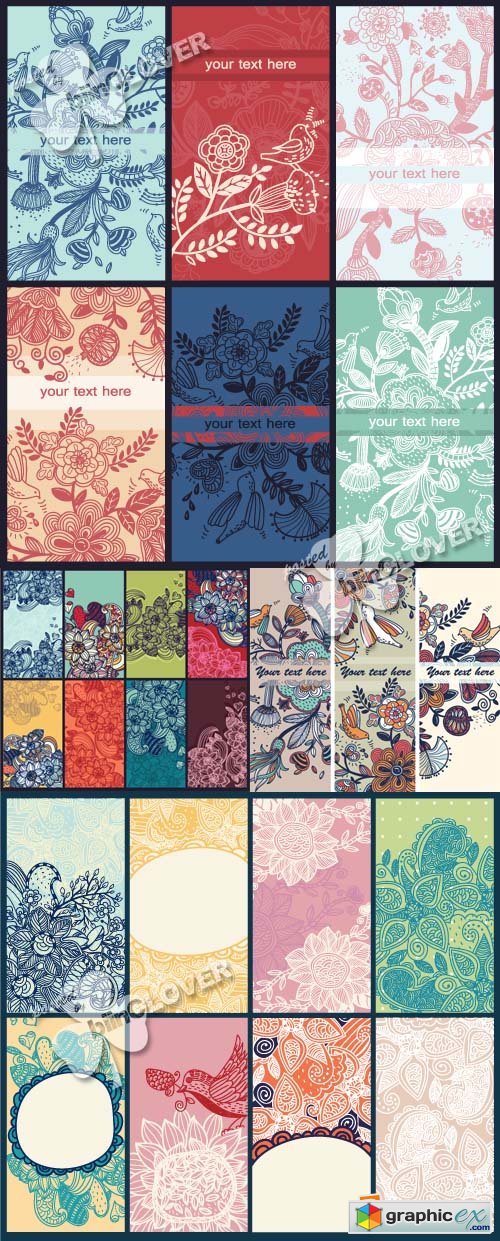 Vector Hand drawn floral cards 0394