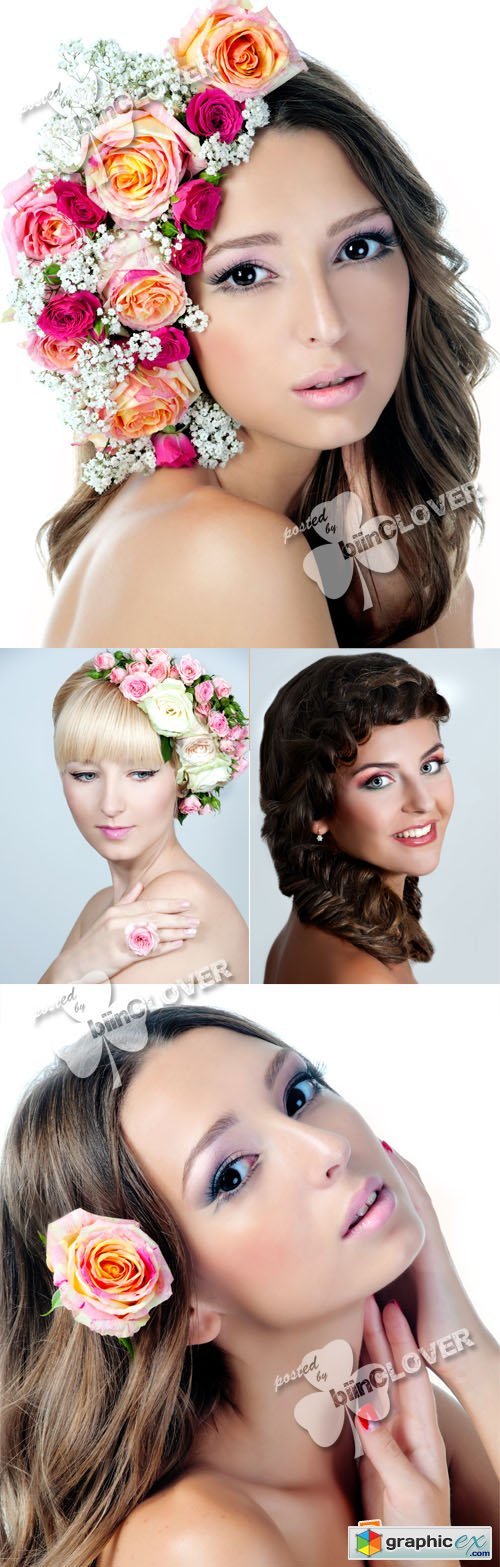 Girl with stylish makeup and flowers 0385
