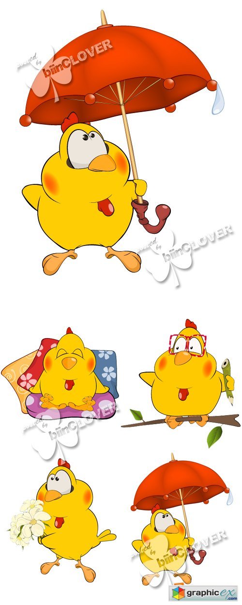 Vector Funny cartoon chicken 0381