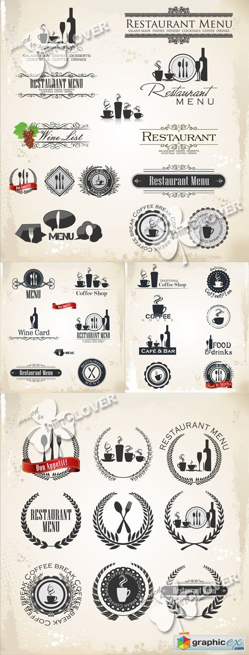 Vector Restaurant labels and design elements 0379