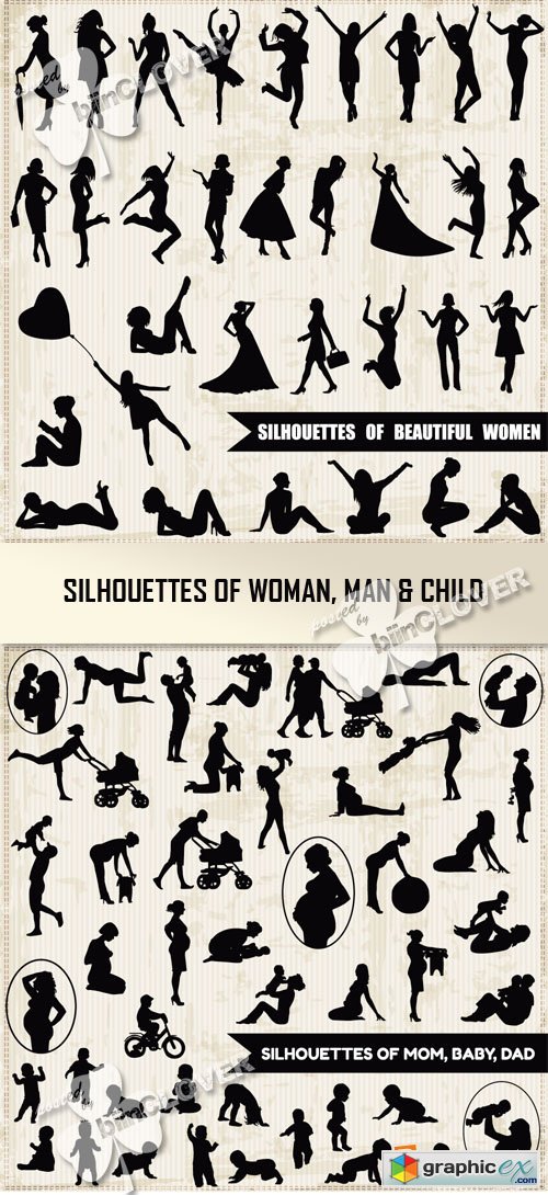 Vector Silhouettes of woman, man and child 0379