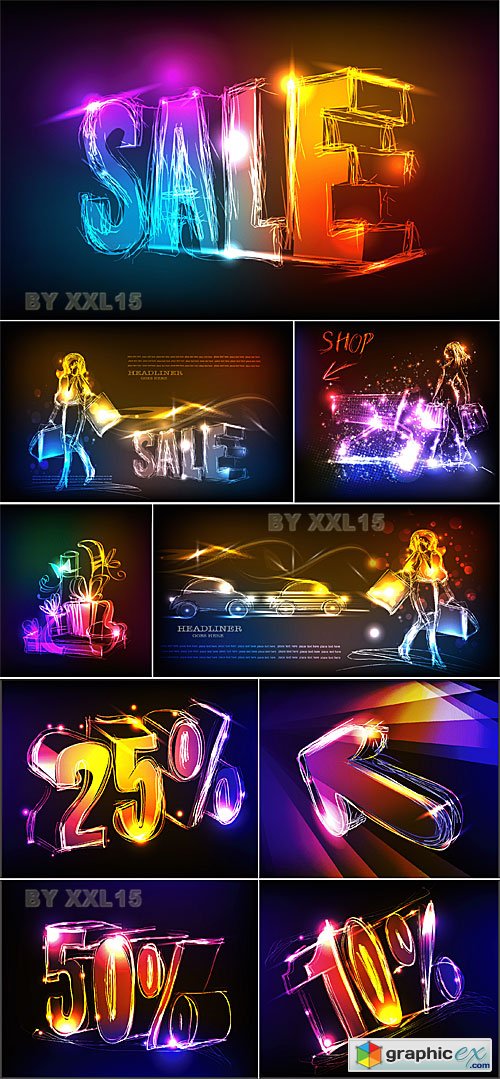 Vector Sale neon illustrations