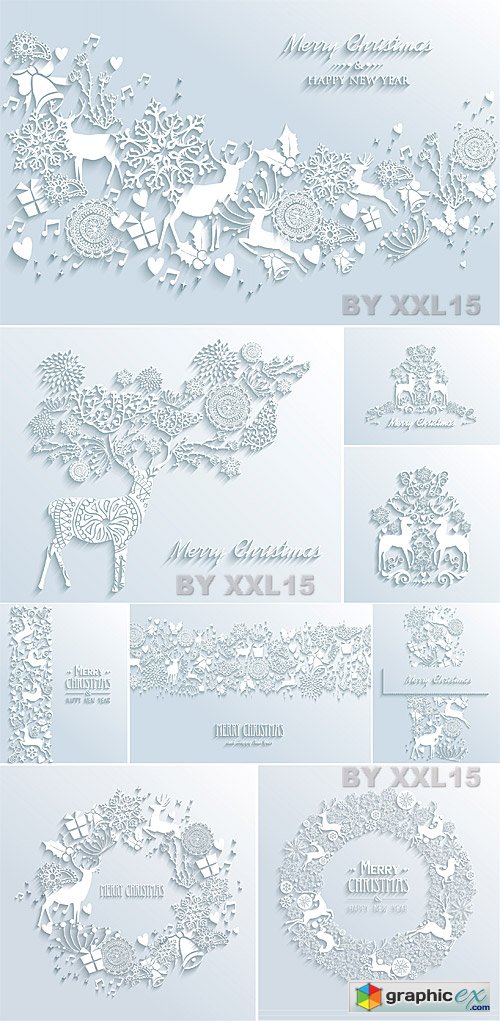 Vector 3D paper Christmas greeting cards