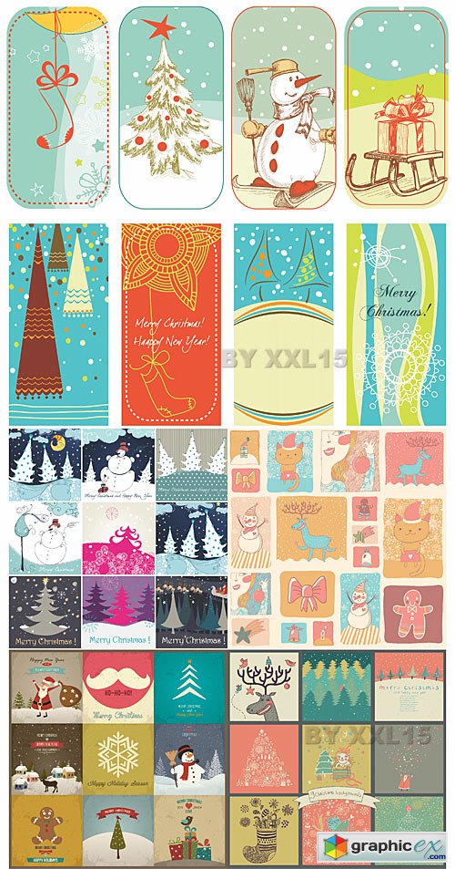 Vector Christmas and New Year set in retro style