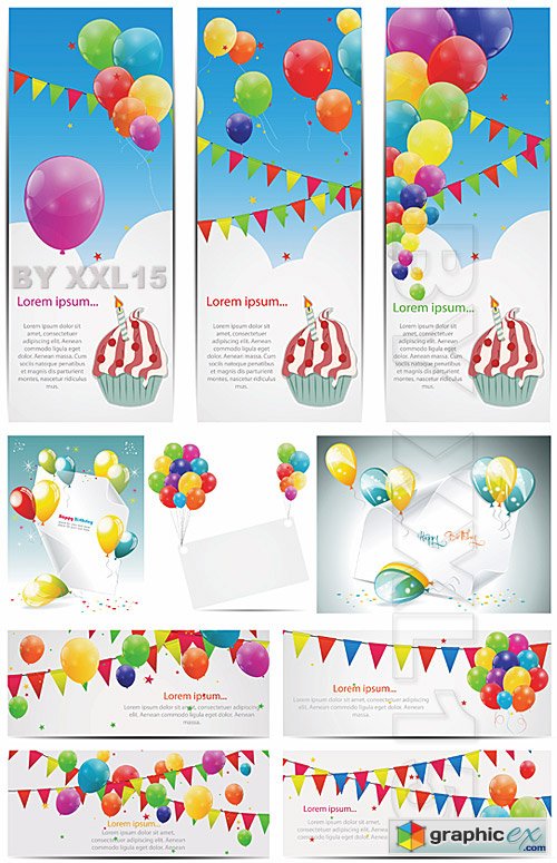 Vector Birthday banner with balloons 2