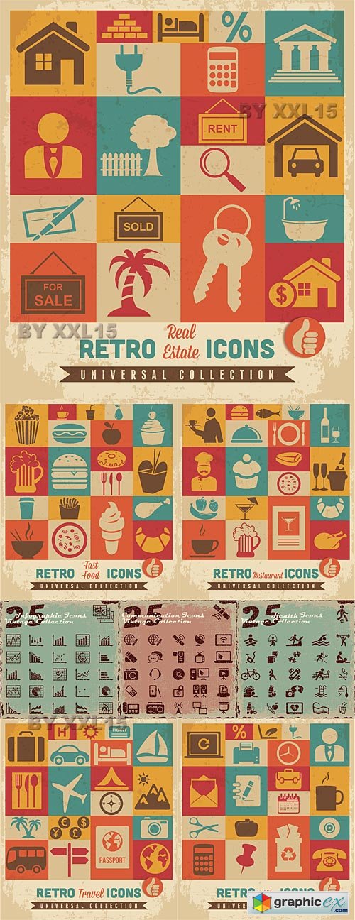 Retro universal icons set 2