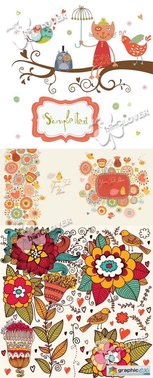Vector Funny background with birds 0560