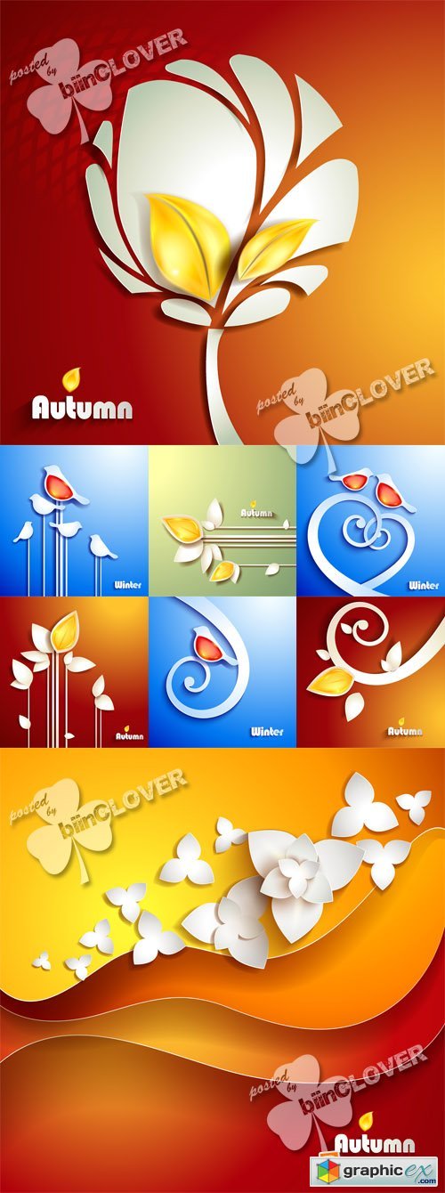 Vector Paper backgrounds with flowers and birds 0558