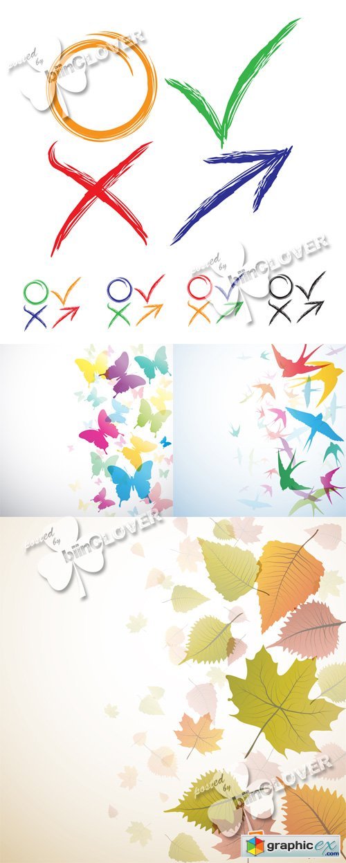 Vector Background with swallows, butterflies, leaves and graphics 0558