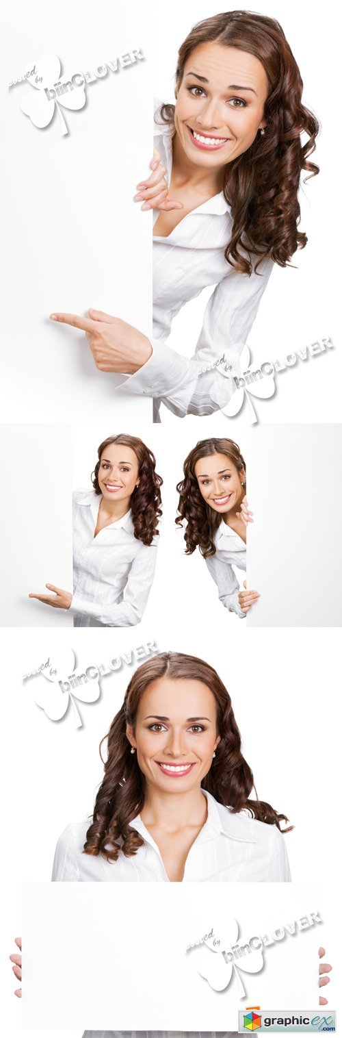 Smiling  woman and blank signboard 0373