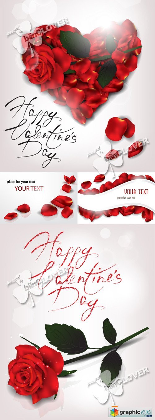 Vector Valentine card with rose petals 0369