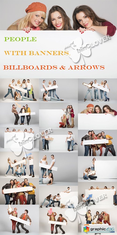People with banners, billboards and arrows 0366