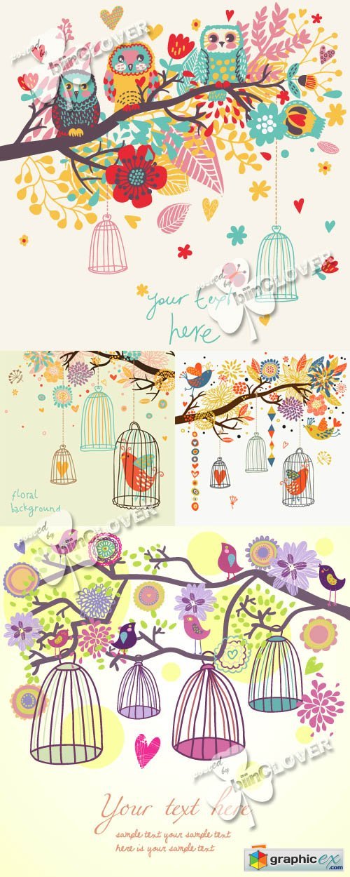 Vector Funny cartoon birds illustration 0362
