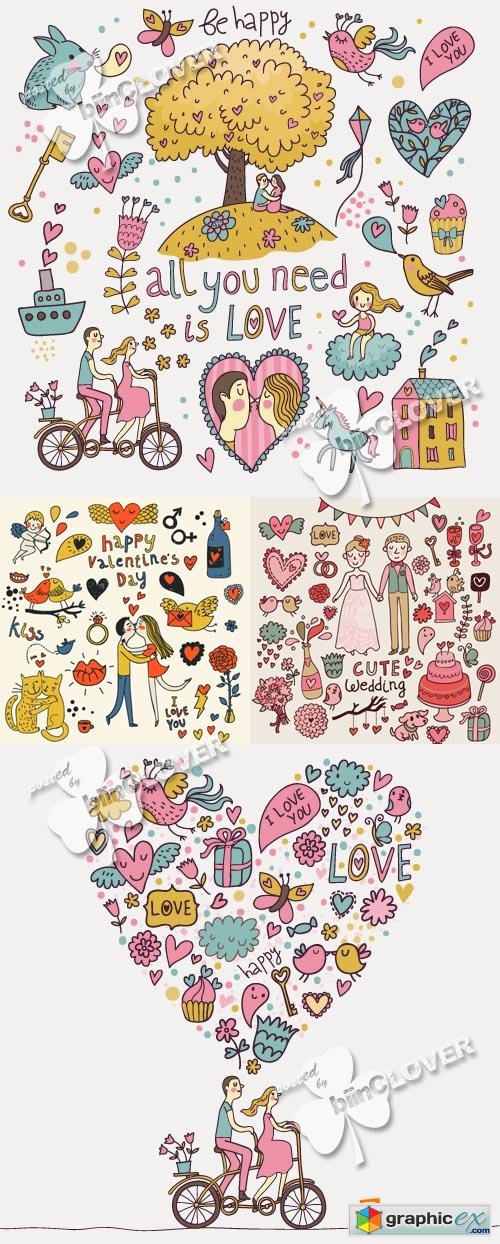 Vector Romantic cartoon love background 0361