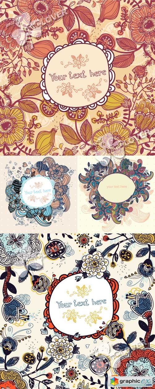 Vector Fantasy floral frame 0359