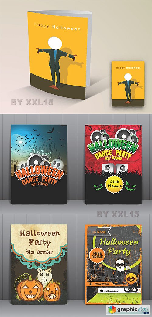 Vector Halloween night party flyers