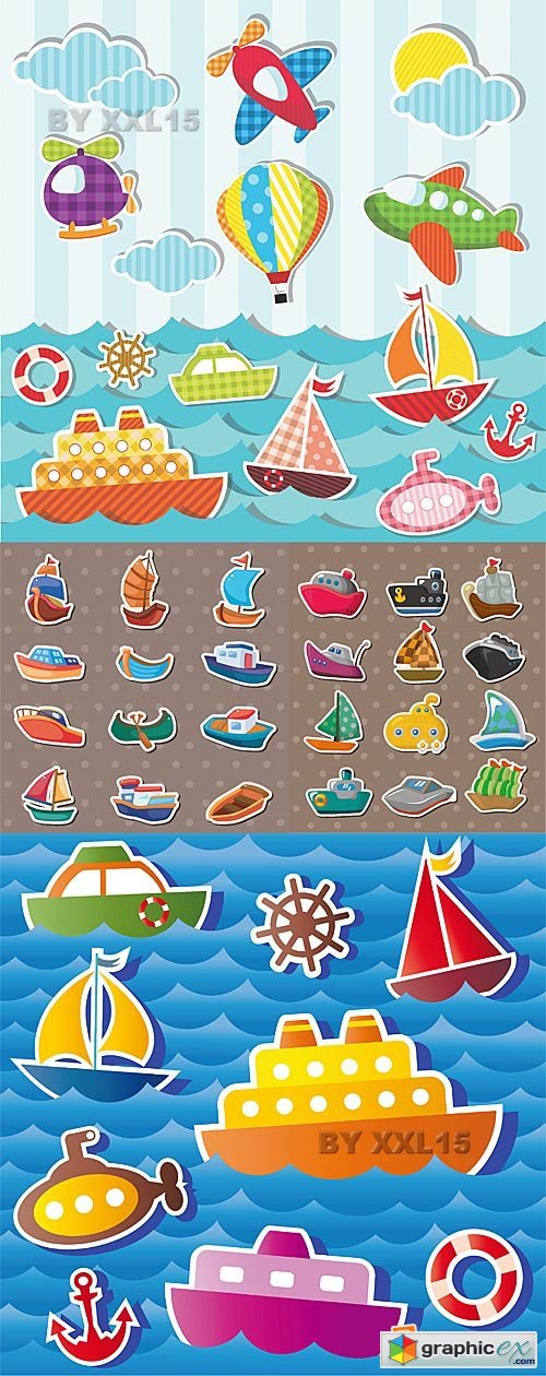 Vector Sea transport stickers