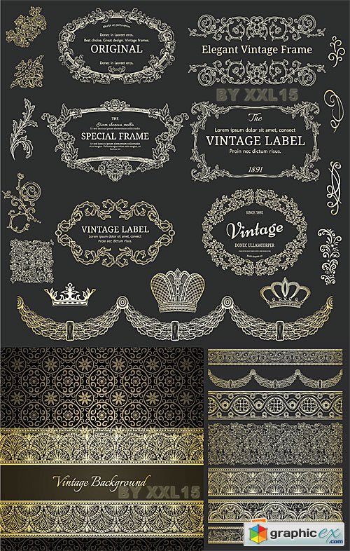 Vector Golden design elements in retro style