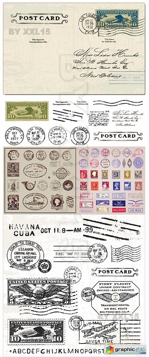 Vector Vintage postcard and stamps vector