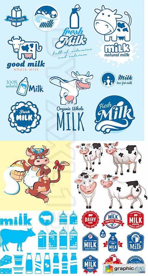 Vector Milk and cow labels