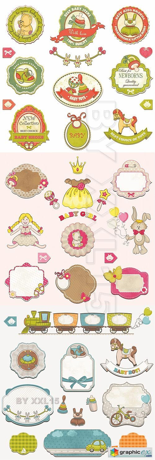 Vector Retro baby design labels