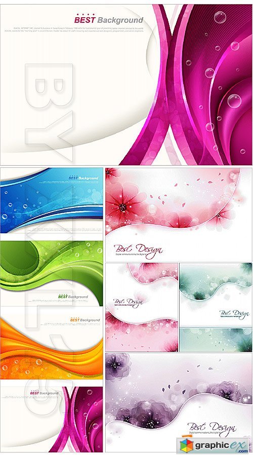 Vector Wavy card with bubbles and flowers
