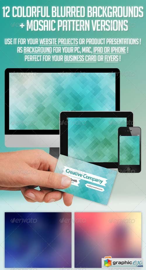 12 Colorful Blur + Mosaic Backgrounds Template