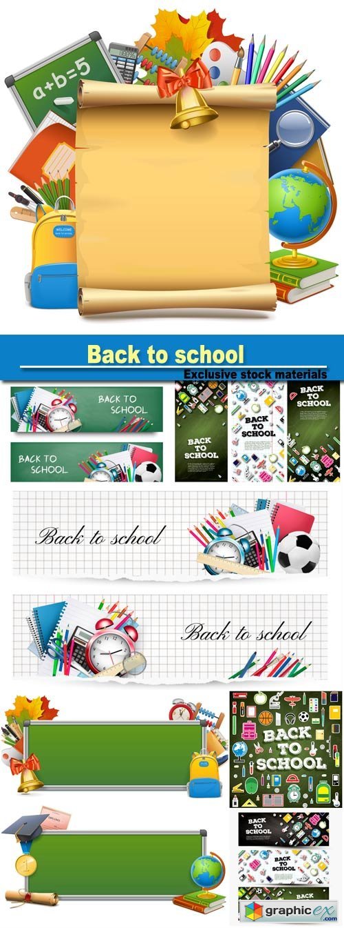 Back to school, vector school supplies