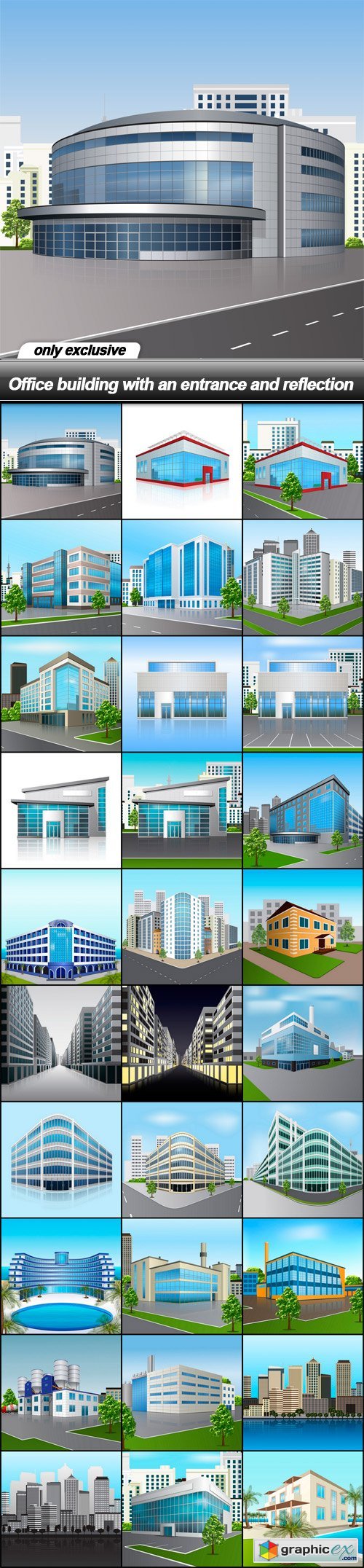 Office building with an entrance and reflection - 30 EPS