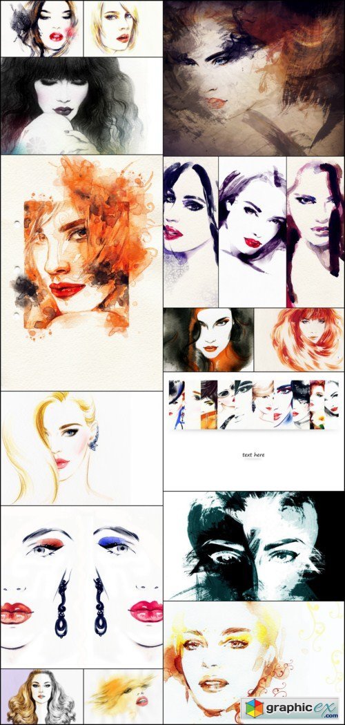 Beautiful woman face watercolor illustration 15X JPEG