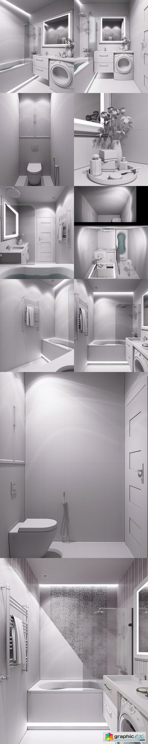 3D rendering of a bathroom in a modern classical style
