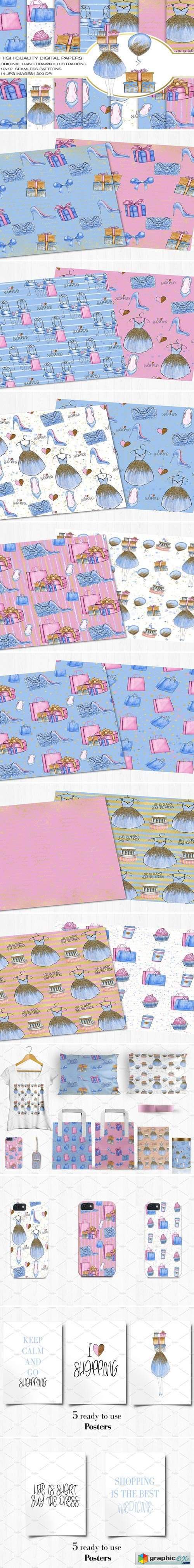 Shopping Digital Paper+Bonus Posters