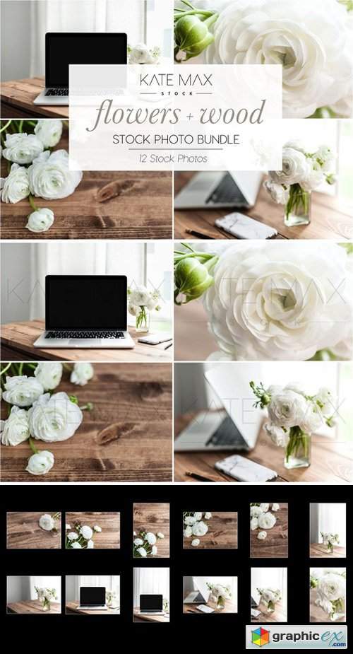 Flowers + Wood Stock Photo Bundle